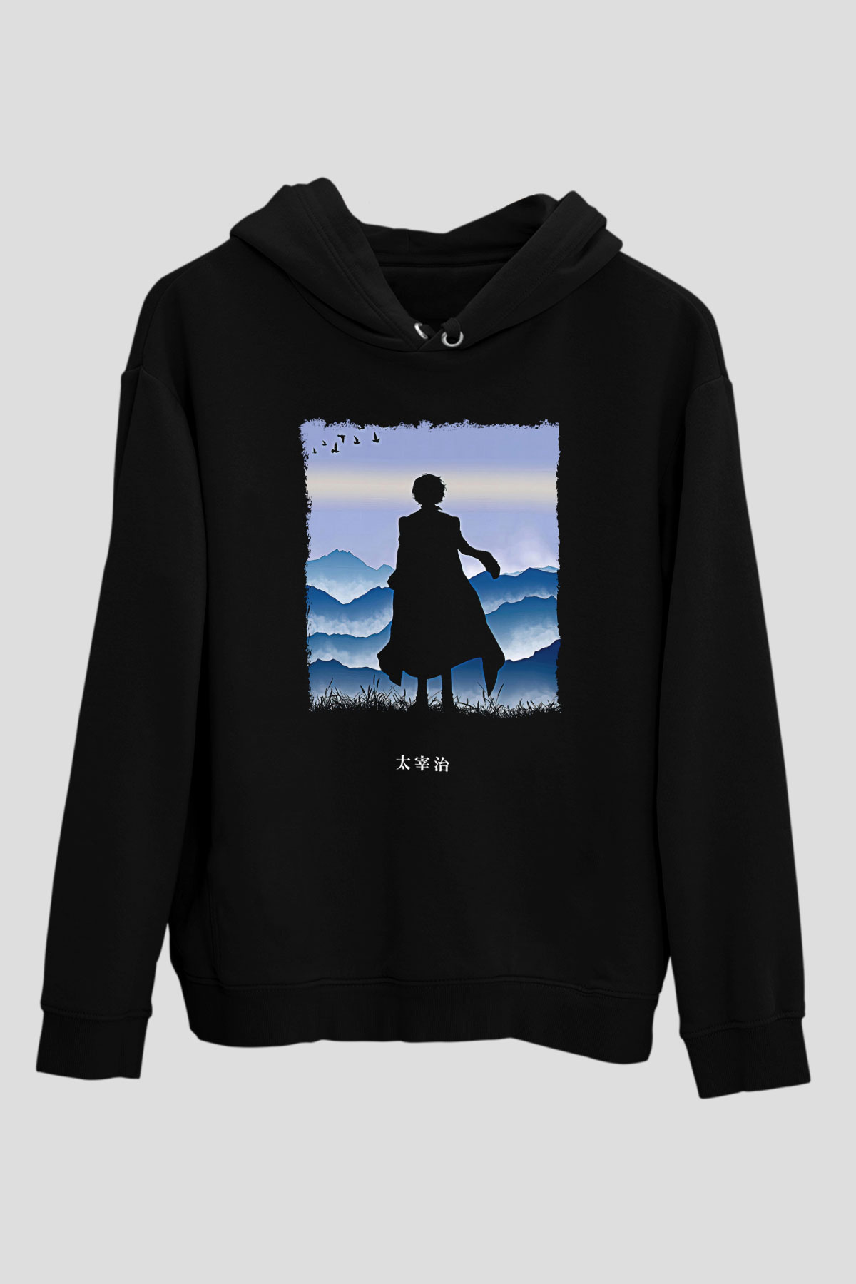 Dazai Baskılı Unisex Siyah Hoodie