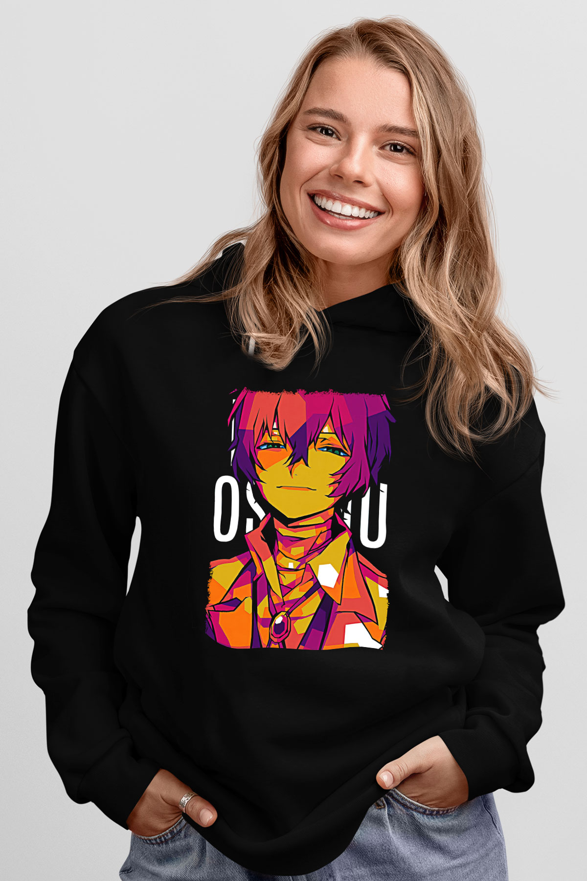 Dazai Baskılı Unisex Siyah Hoodie