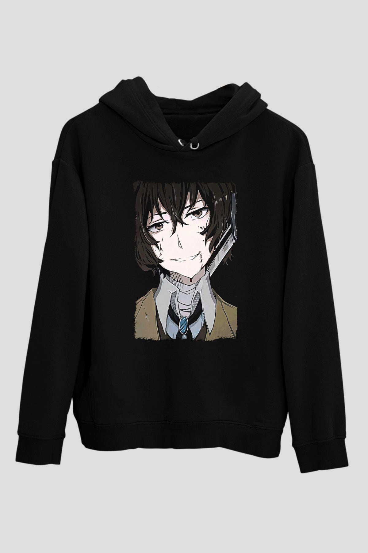 Dazai Baskılı Unisex Siyah Hoodie