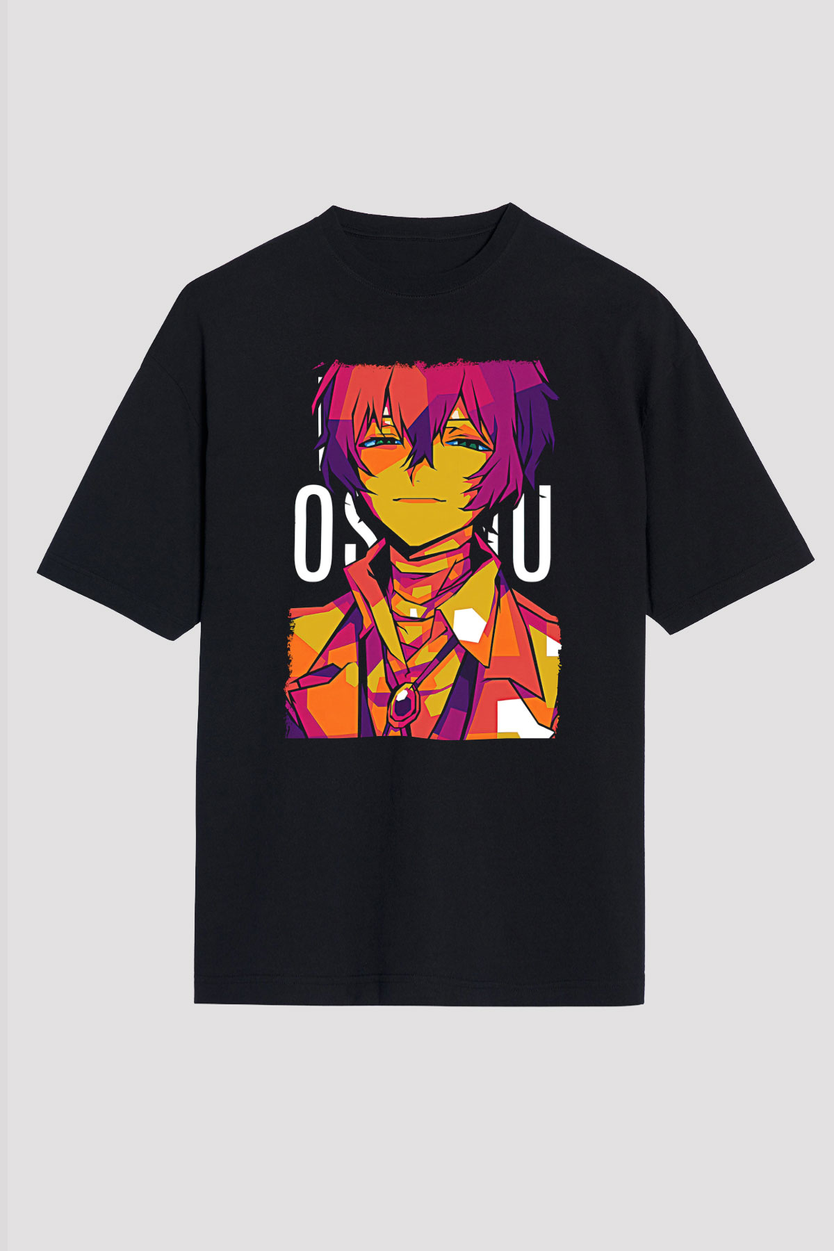 Dazai Baskılı Unisex Siyah Oversize Tişört - Tshirt
