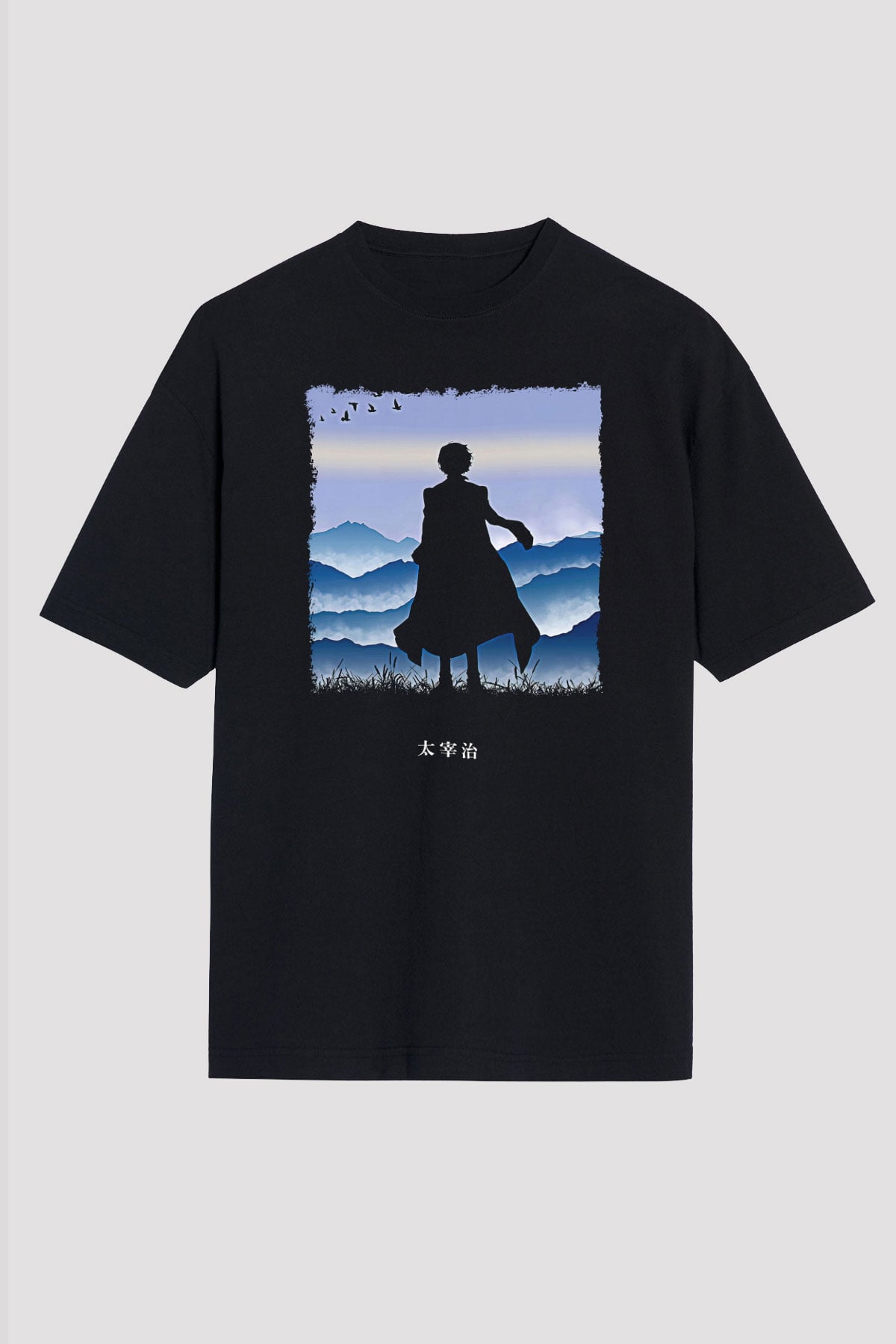 Dazai Baskılı Unisex Siyah Oversize Tişört - Tshirt