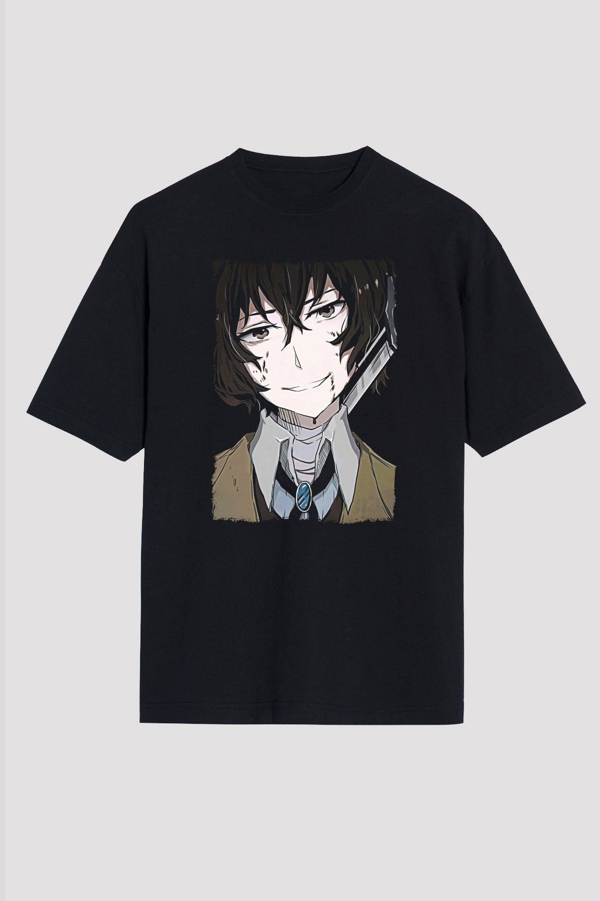 Dazai Baskılı Unisex Siyah Oversize Tişört - Tshirt