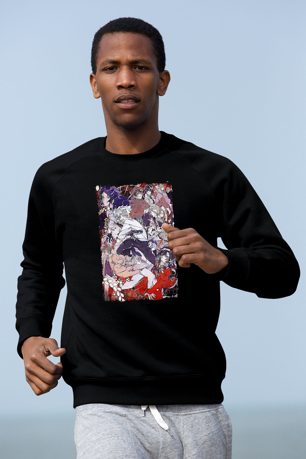 Dazai Baskılı Unisex Siyah Sweatshirt