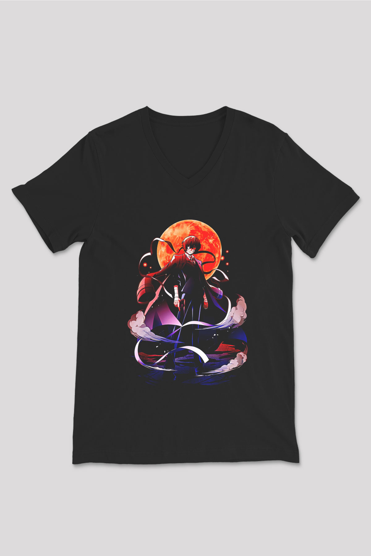 Dazai Baskılı Unisex Siyah V Yaka Tişört - Tshirt