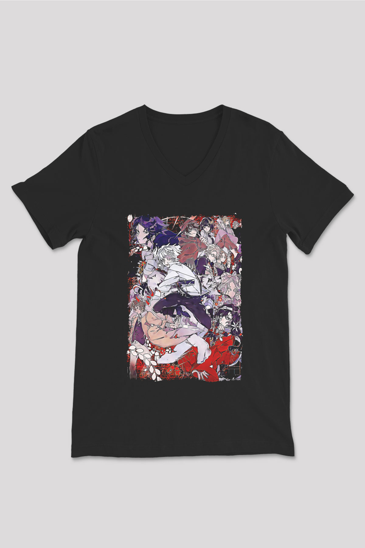 Dazai Baskılı Unisex Siyah V Yaka Tişört - Tshirt