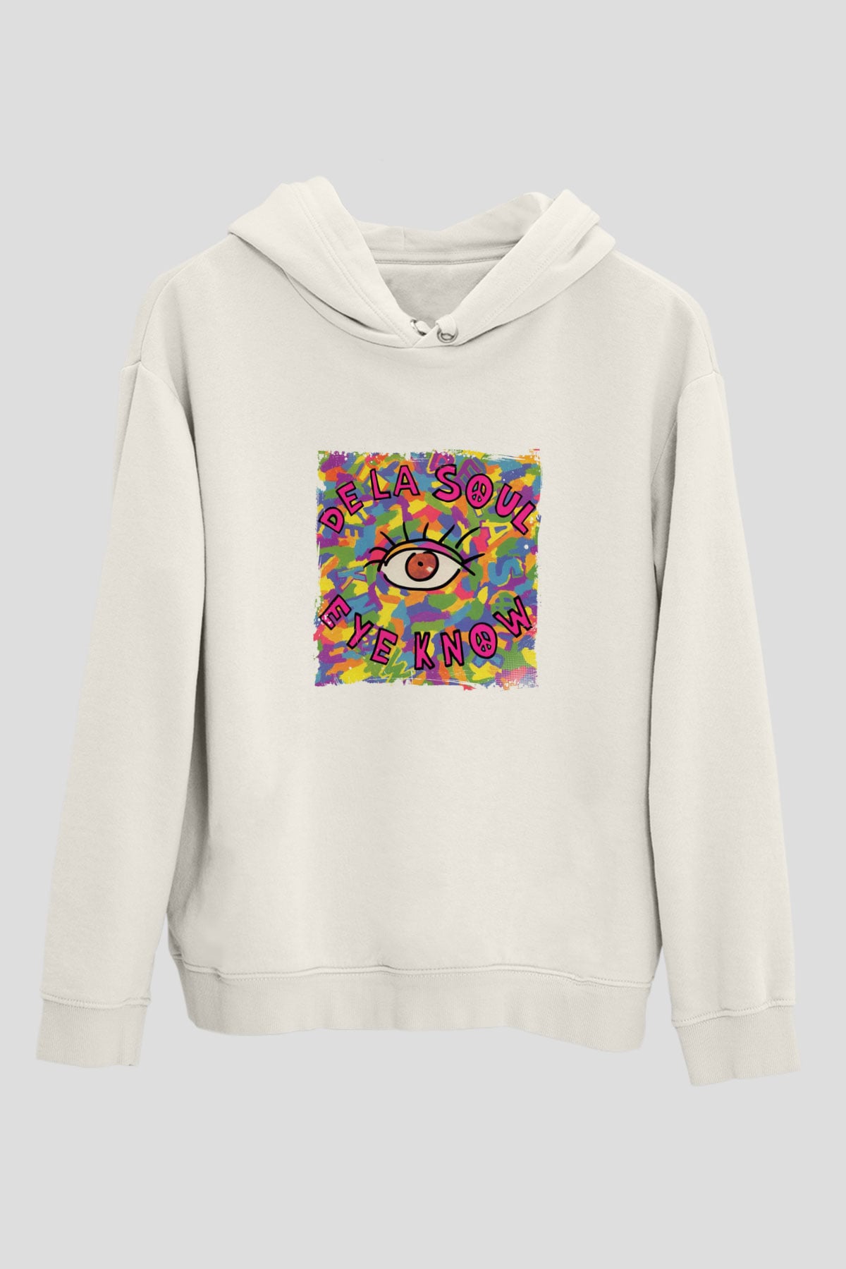 De La Soul Baskılı Unisex Beyaz Kapüşonlu Sweatshirt
