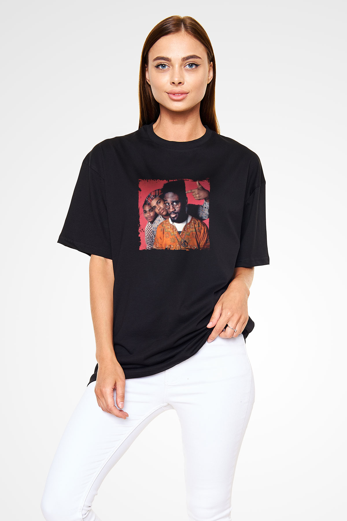 De La Soul Baskılı Unisex Oversize Siyah Tişört