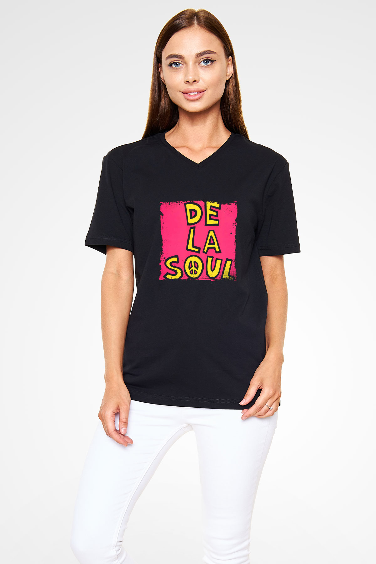 De La Soul Baskılı Unisex Siyah V Yaka Tişört