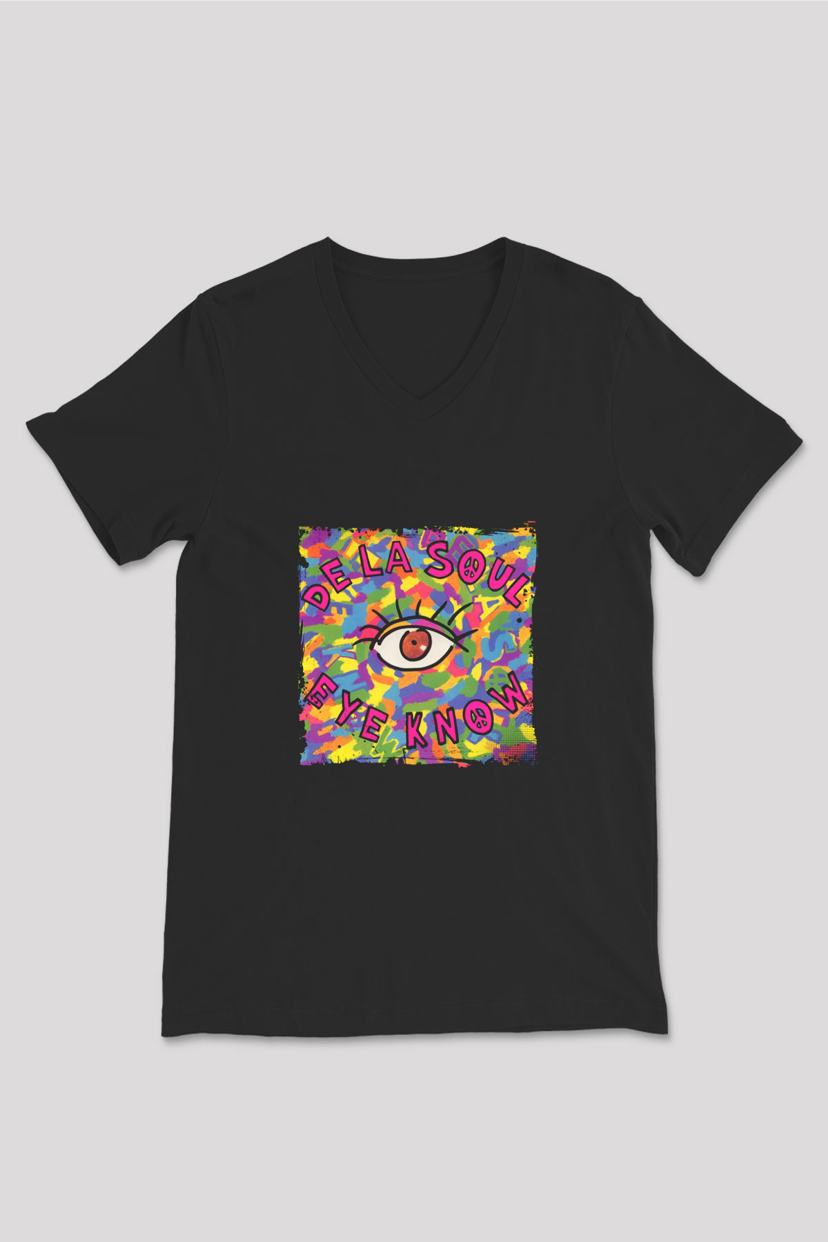 De La Soul Baskılı Unisex Siyah V Yaka Tişört