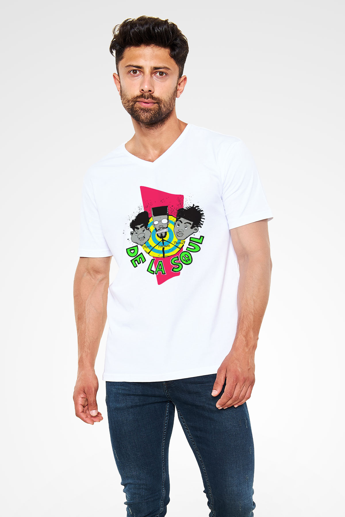 De La Soul Beyaz Unisex V Yaka Tişört T-Shirt