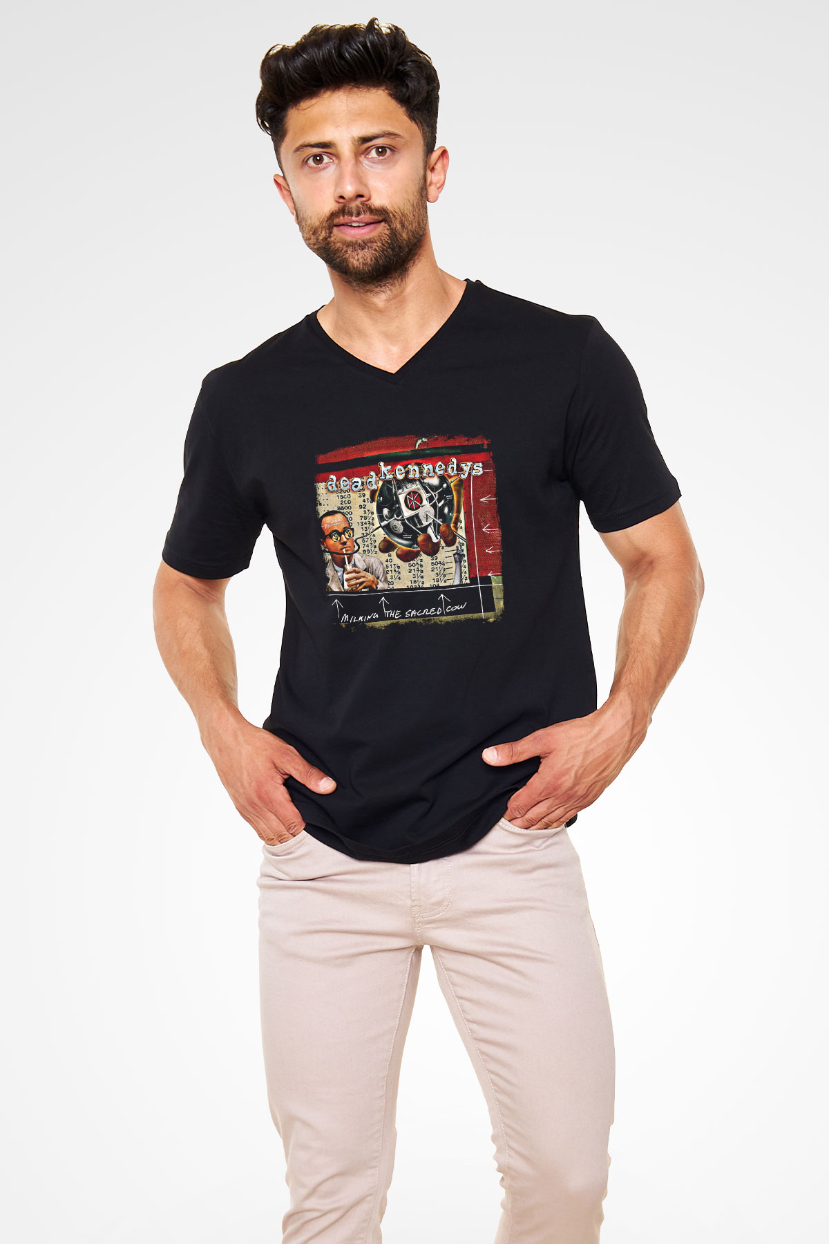 Dead Kennedys Baskılı Unisex Siyah V Yaka Tişört
