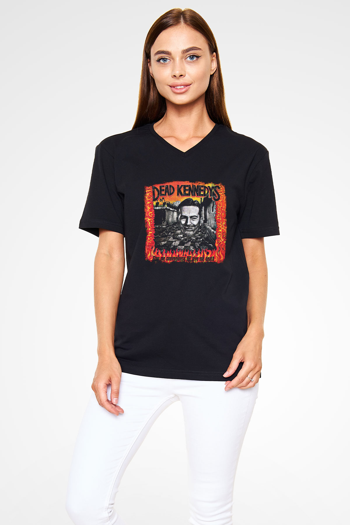 Dead Kennedys Baskılı Unisex Siyah V Yaka Tişört