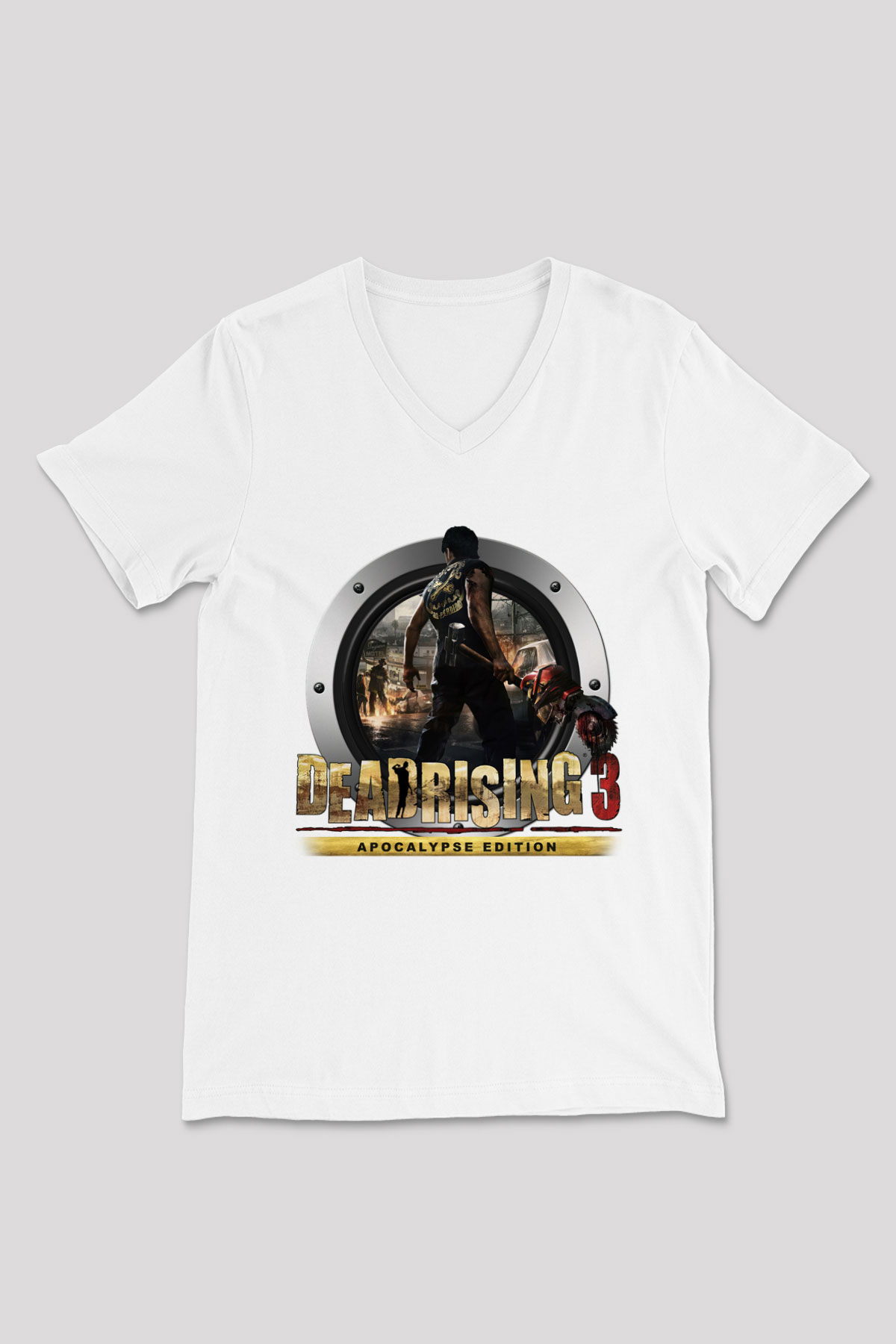 Dead Rising Beyaz Unisex V Yaka Tişört