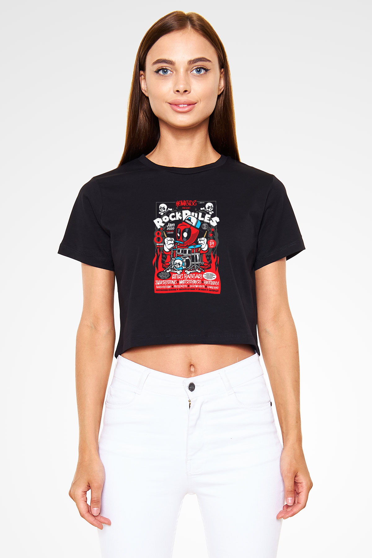 Dead Rock Poster Baskılı Siyah Kadın Crop Top Tişört