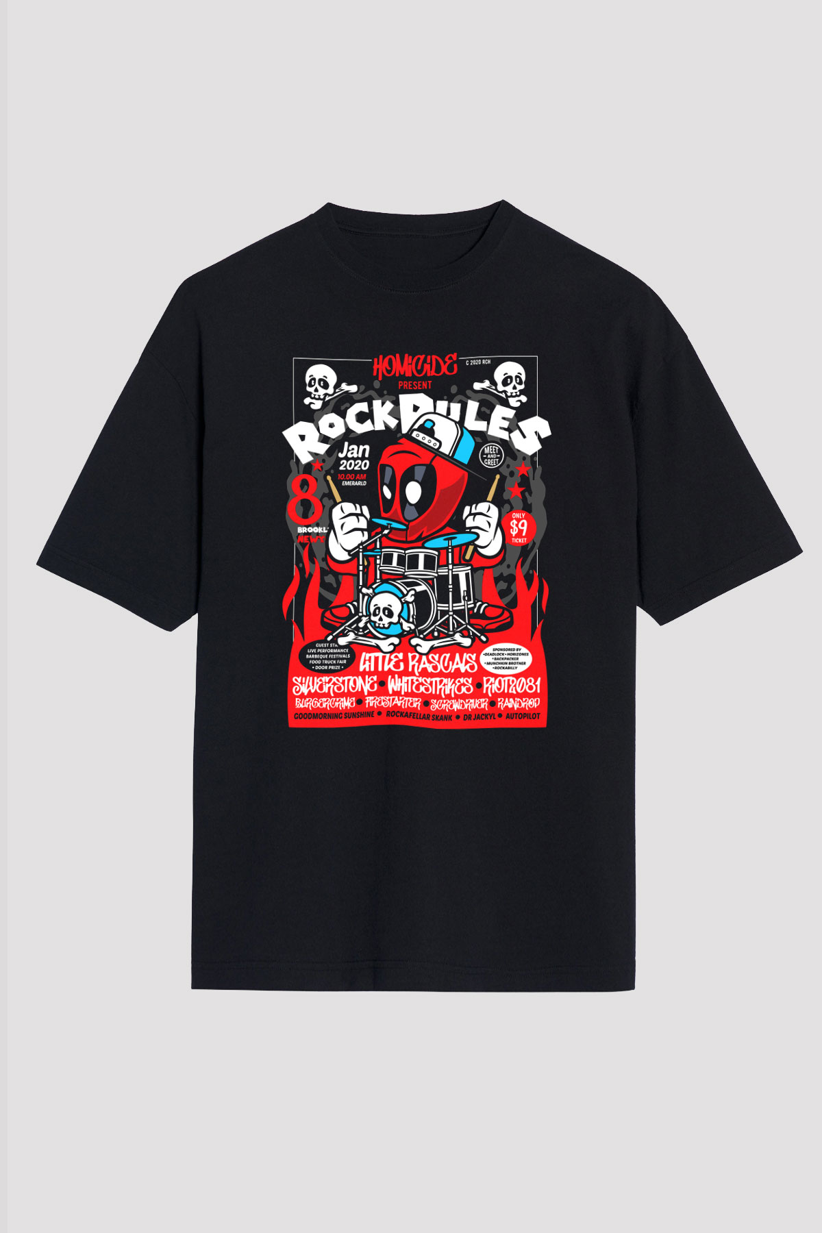 Dead Rock Poster Baskılı Unisex Siyah Oversize Tişört