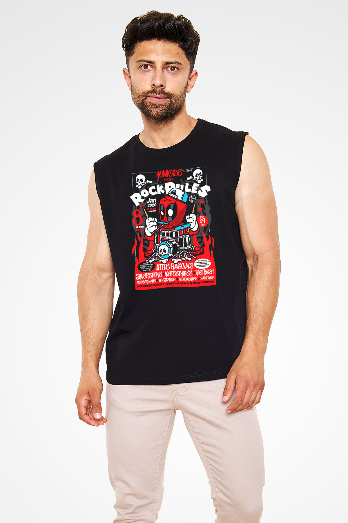Dead Rock Poster Baskılı Unisex Siyah Kolsuz Tişört
