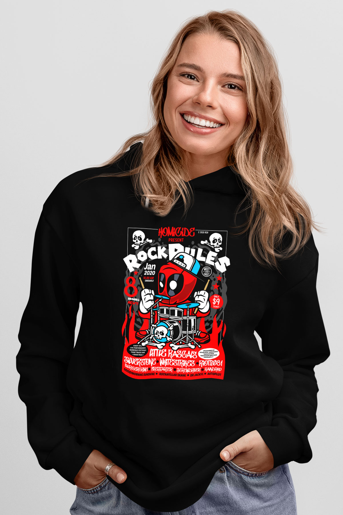 Dead Rock Poster Baskılı Unisex Siyah Hoodie