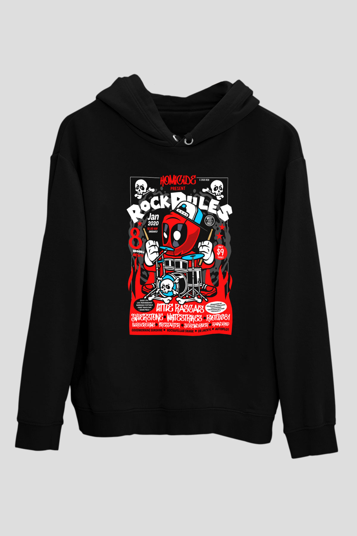 Dead Rock Poster Baskılı Unisex Siyah Hoodie