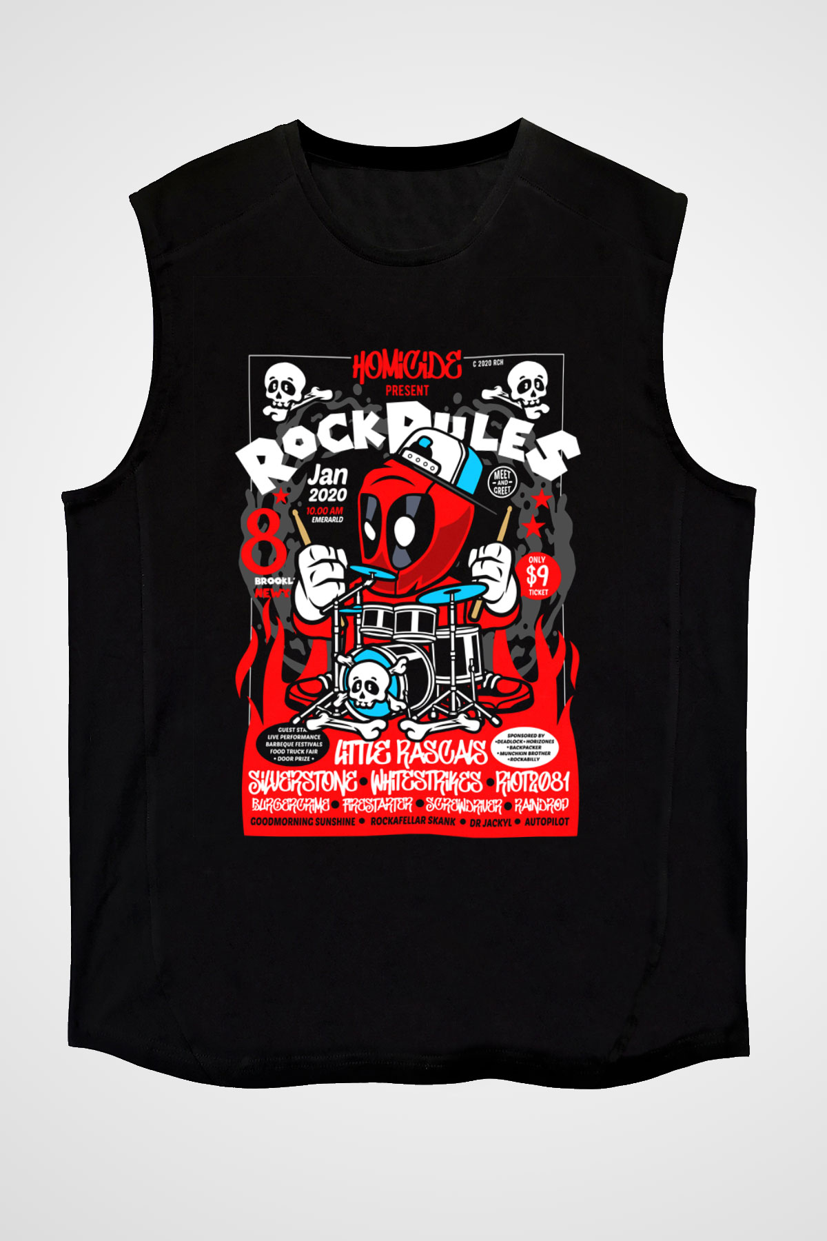 Dead Rock Poster Baskılı Unisex Siyah Kolsuz Tişört