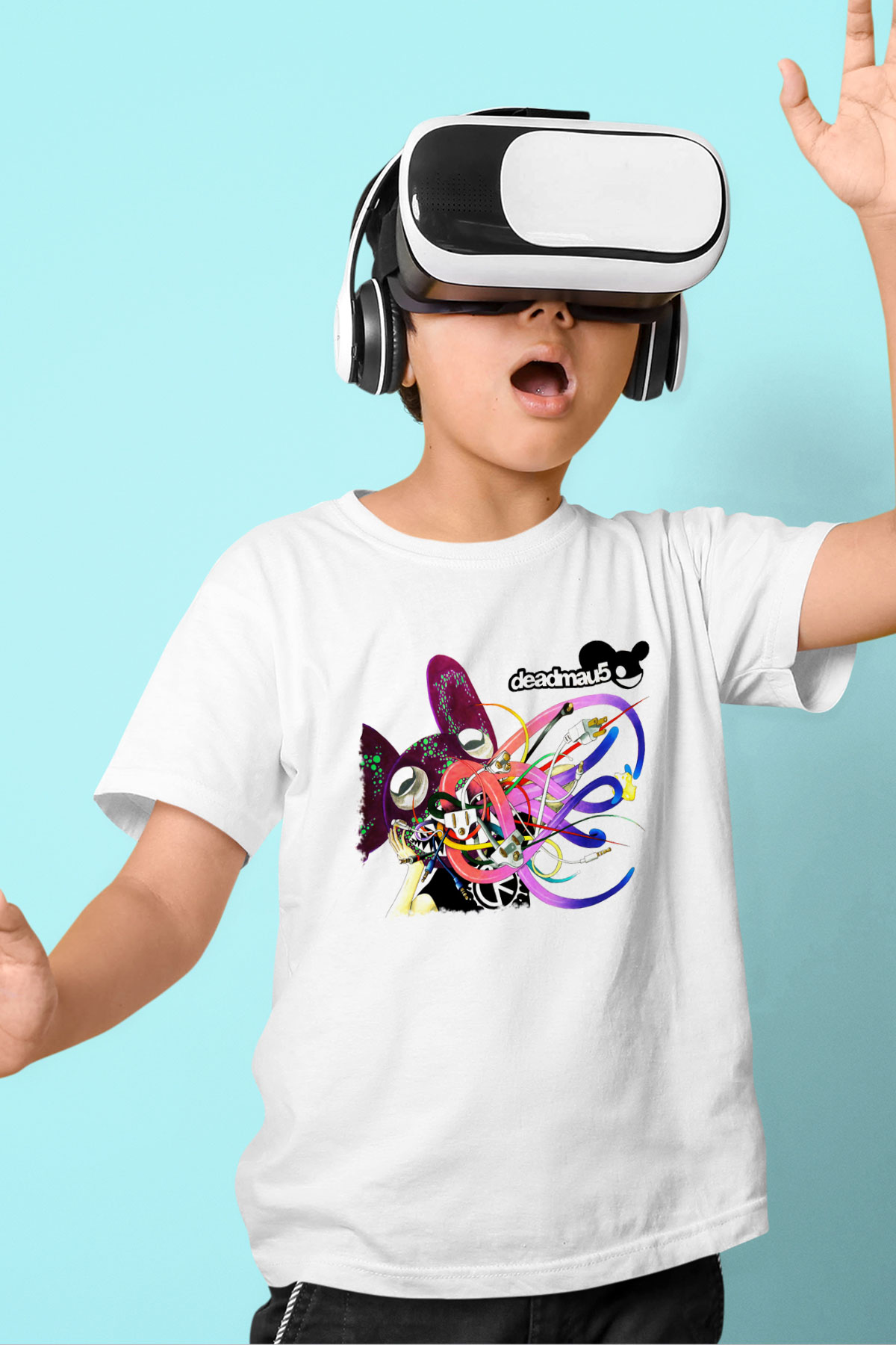 Deadmau5 Baskılı Beyaz Unisex Çocuk Tişört