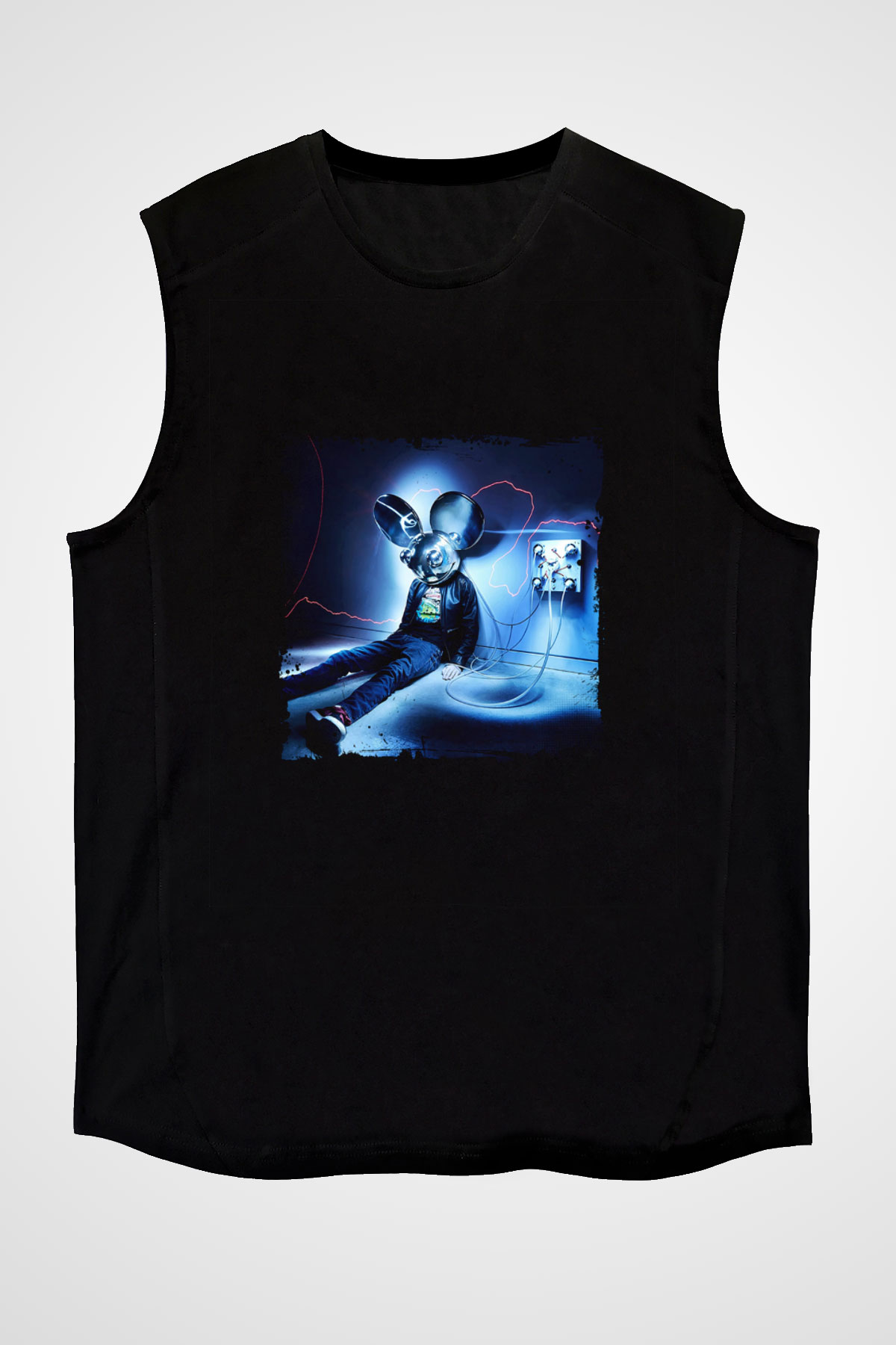 Deadmau5 Baskılı Unisex Siyah Kolsuz Tişört