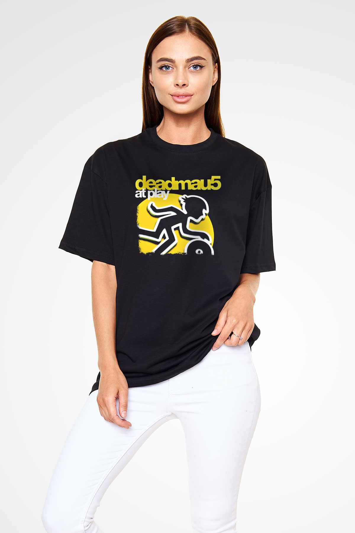 Deadmau5 Baskılı Unisex Siyah Oversize Tişört
