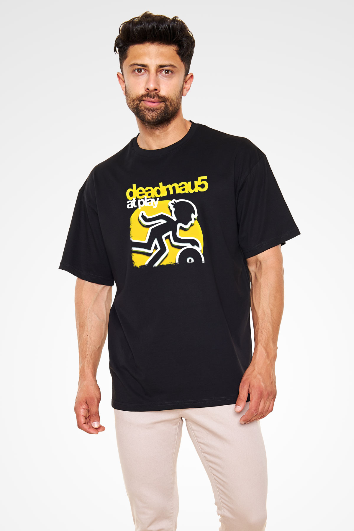 Deadmau5 Baskılı Unisex Siyah Oversize Tişört
