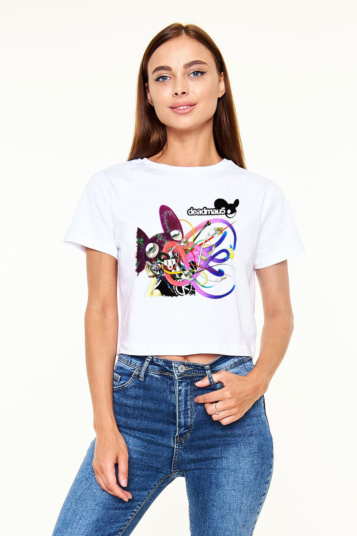 Deadmau5 Beyaz Croptop Tişört