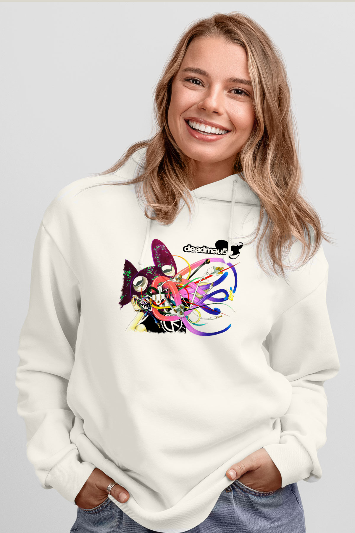 Deadmau5 Beyaz Unisex Kapşonlu Sweatshirt