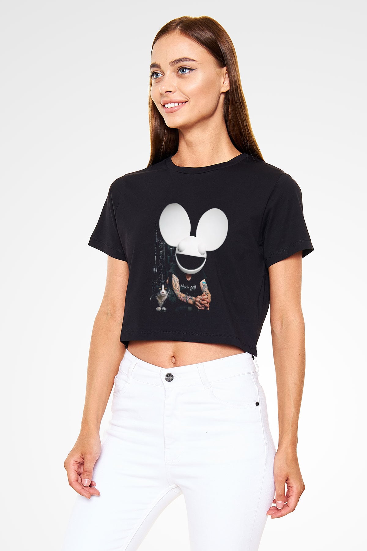 Deadmau5 Siyah Crop Top Tişört