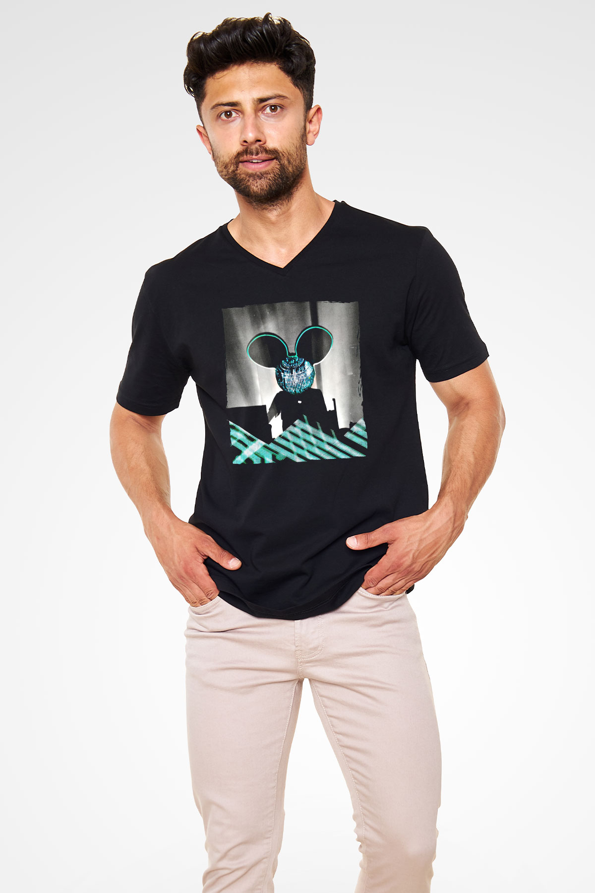 Deadmau5 Siyah Unisex V Yaka Tişört