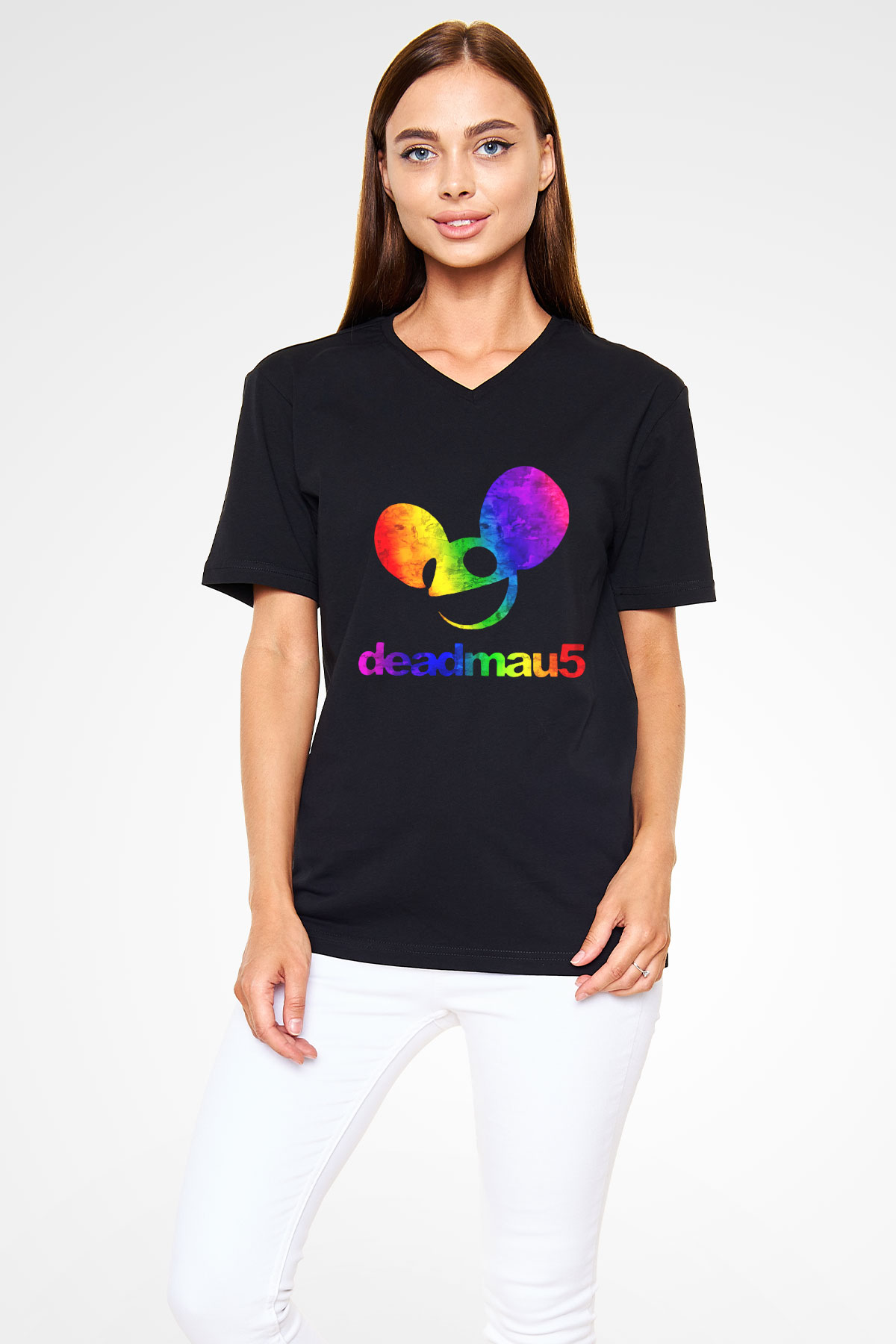 Deadmau5 Siyah Unisex V Yaka Tişört T-Shirt