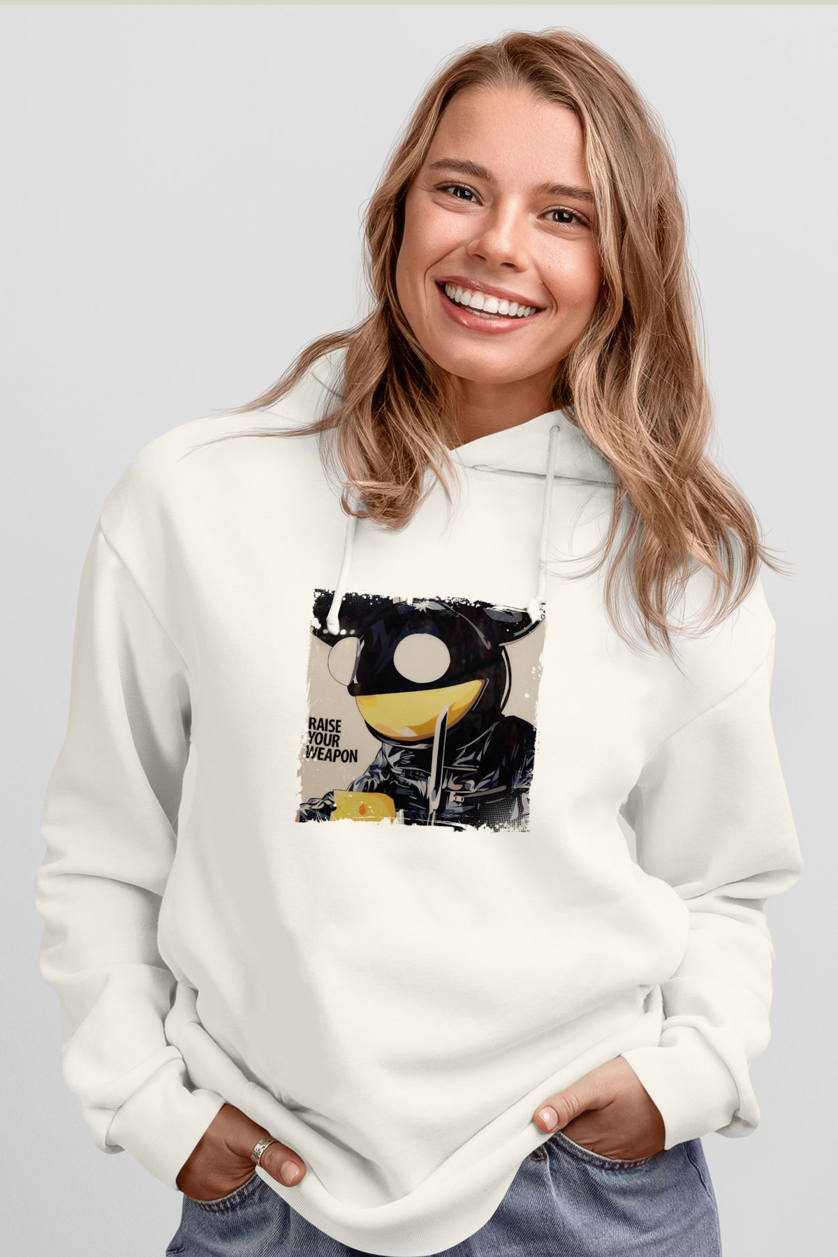 Deadmau5Baskılı Beyaz Hoodie
