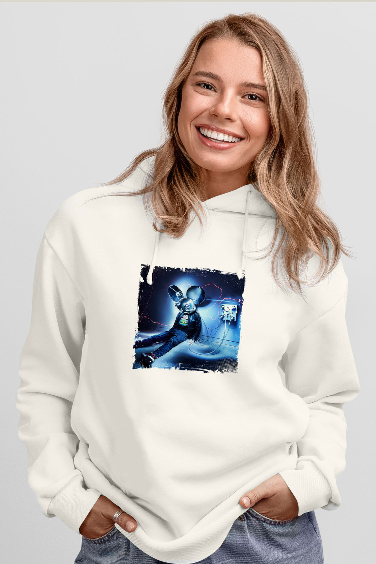 Deadmau5Baskılı Beyaz Hoodie