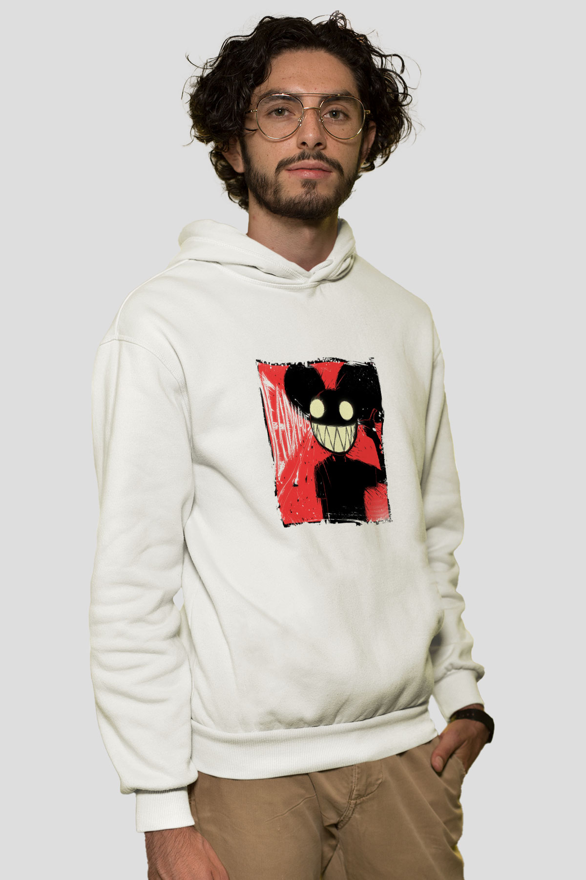 Deadmau5Baskılı Beyaz Hoodie