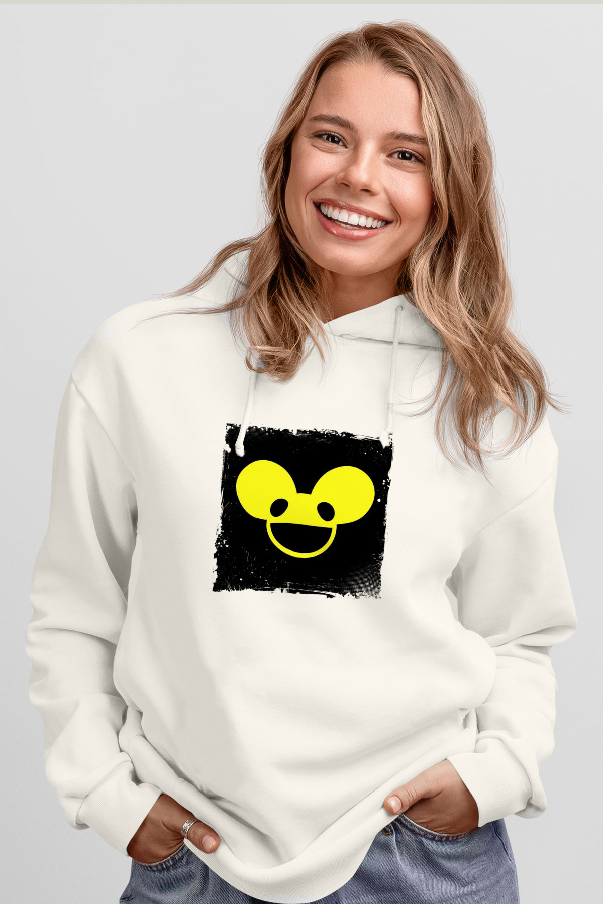 Deadmau5Baskılı Beyaz Hoodie
