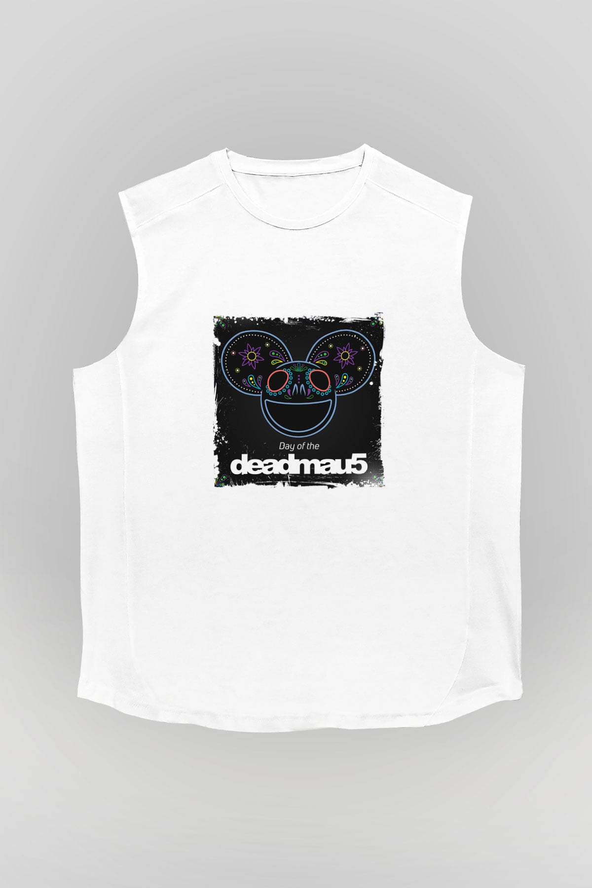 Deadmau5Baskılı Beyaz Kolsuz Tişört