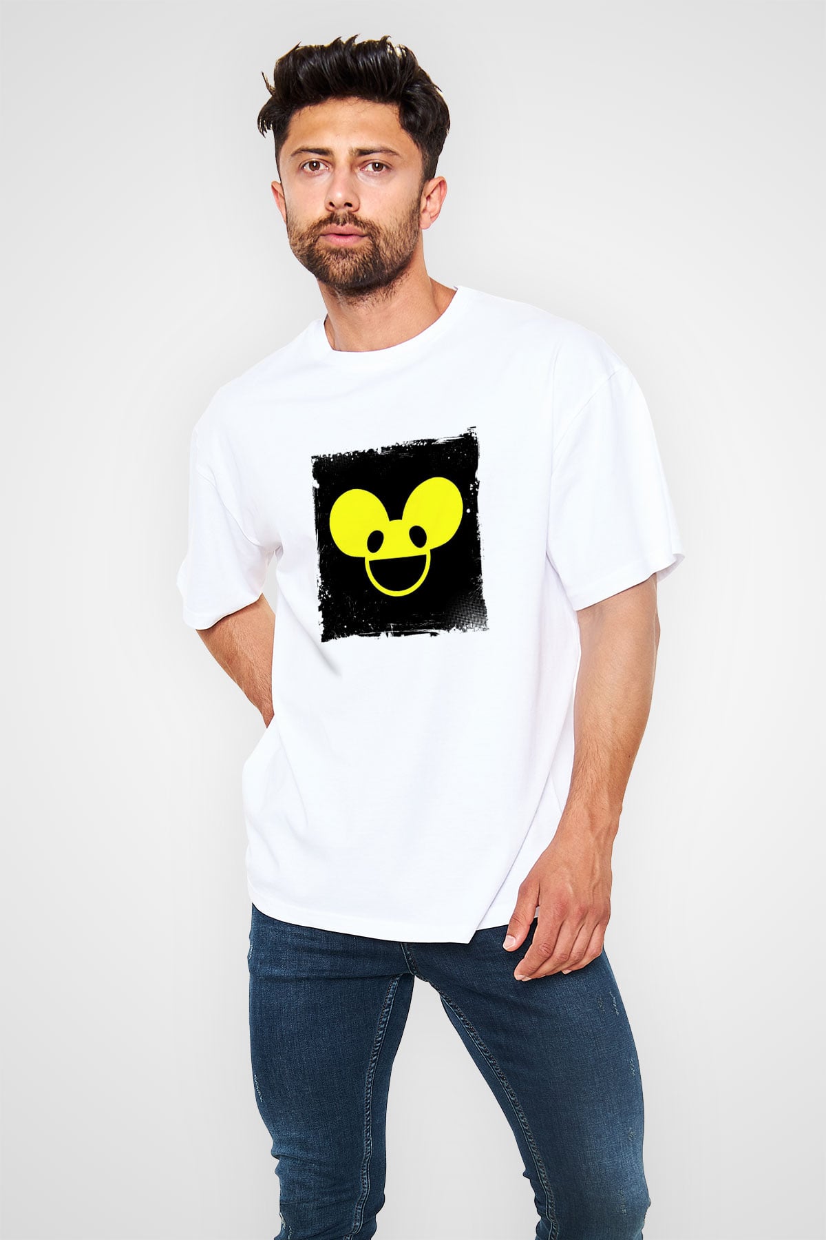 Deadmau5Baskılı Beyaz Oversize Tişört