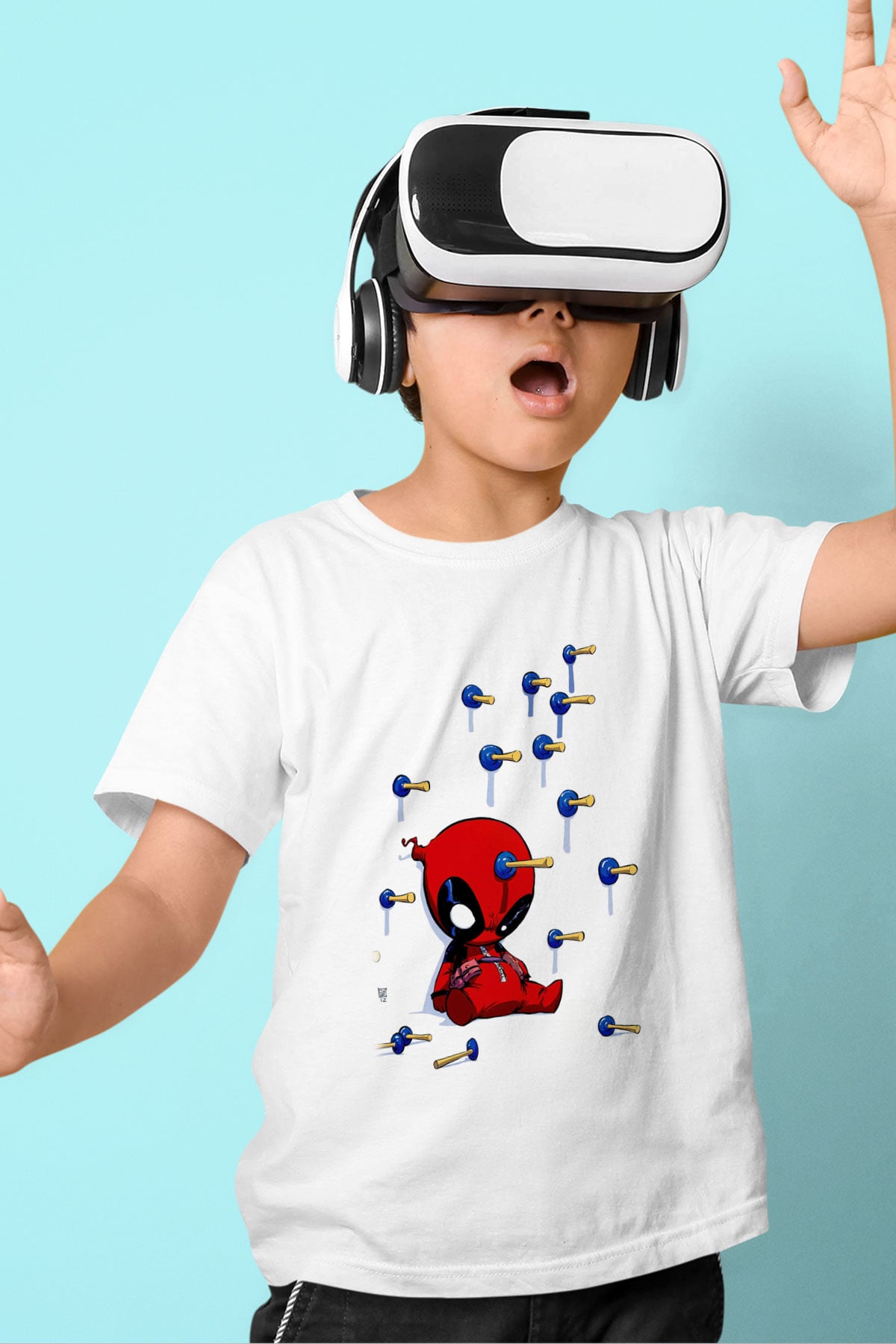 Deadpool Baskılı Unisex Beyaz  Çocuk Tişört