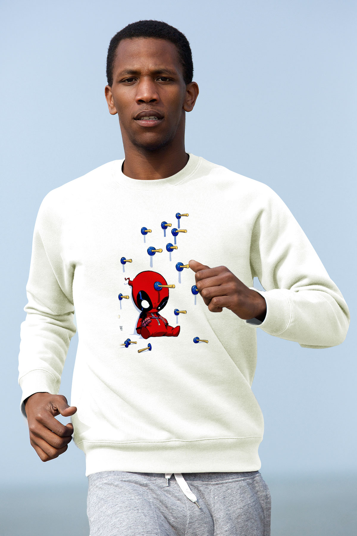 Deadpool Baskılı Unisex Beyaz  Sweatshirt