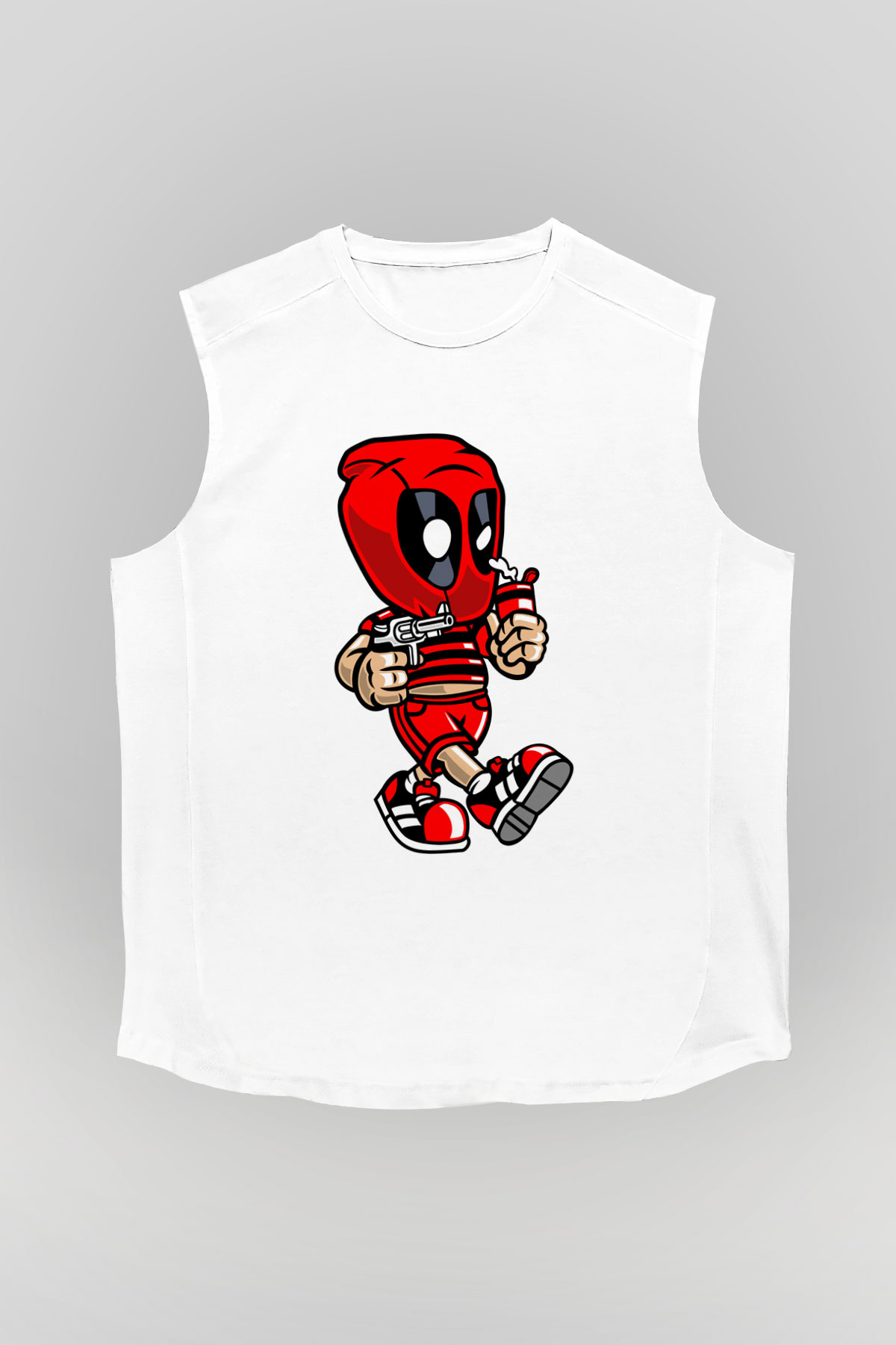 Deadpool Bastard Baskılı Unisex Beyaz Kolsuz Tişört