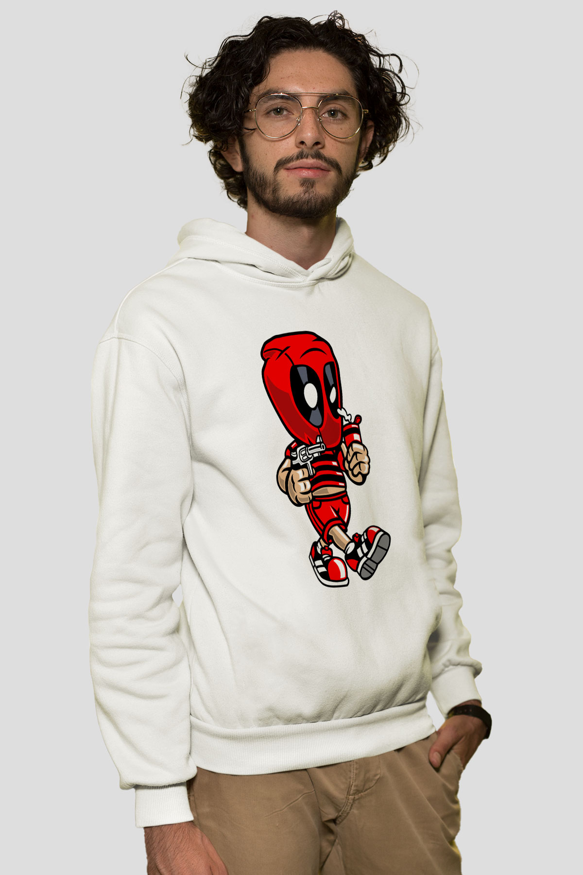 Deadpool Bastard Baskılı Unisex Beyaz Hoodie