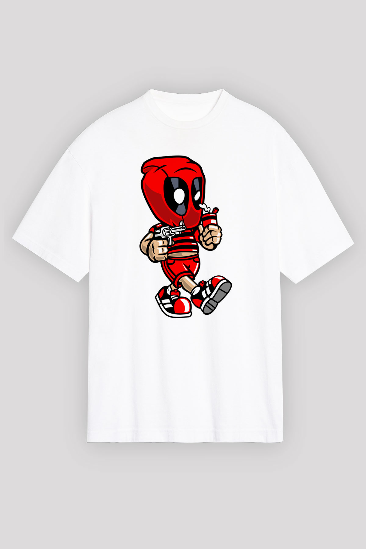 Deadpool Bastard Baskılı Unisex Beyaz Oversize Tişört