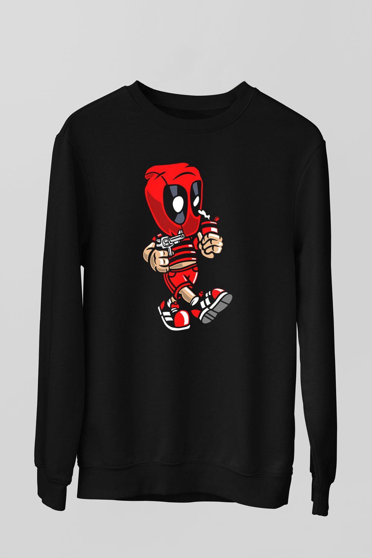 Deadpool Bastard Baskılı Unisex Siyah Sweatshirt