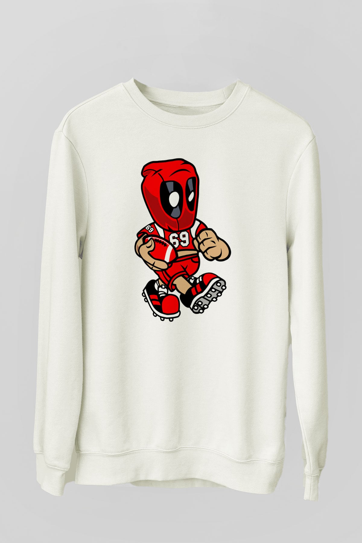 Deadpool Football Baskılı Unisex Beyaz Sweatshirt