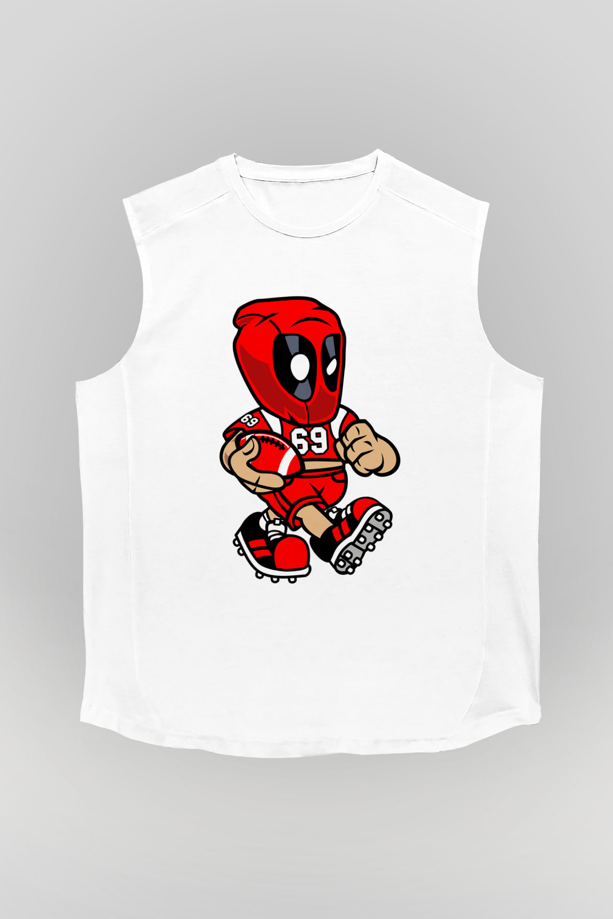 Deadpool Football Baskılı Unisex Beyaz Kolsuz Tişört