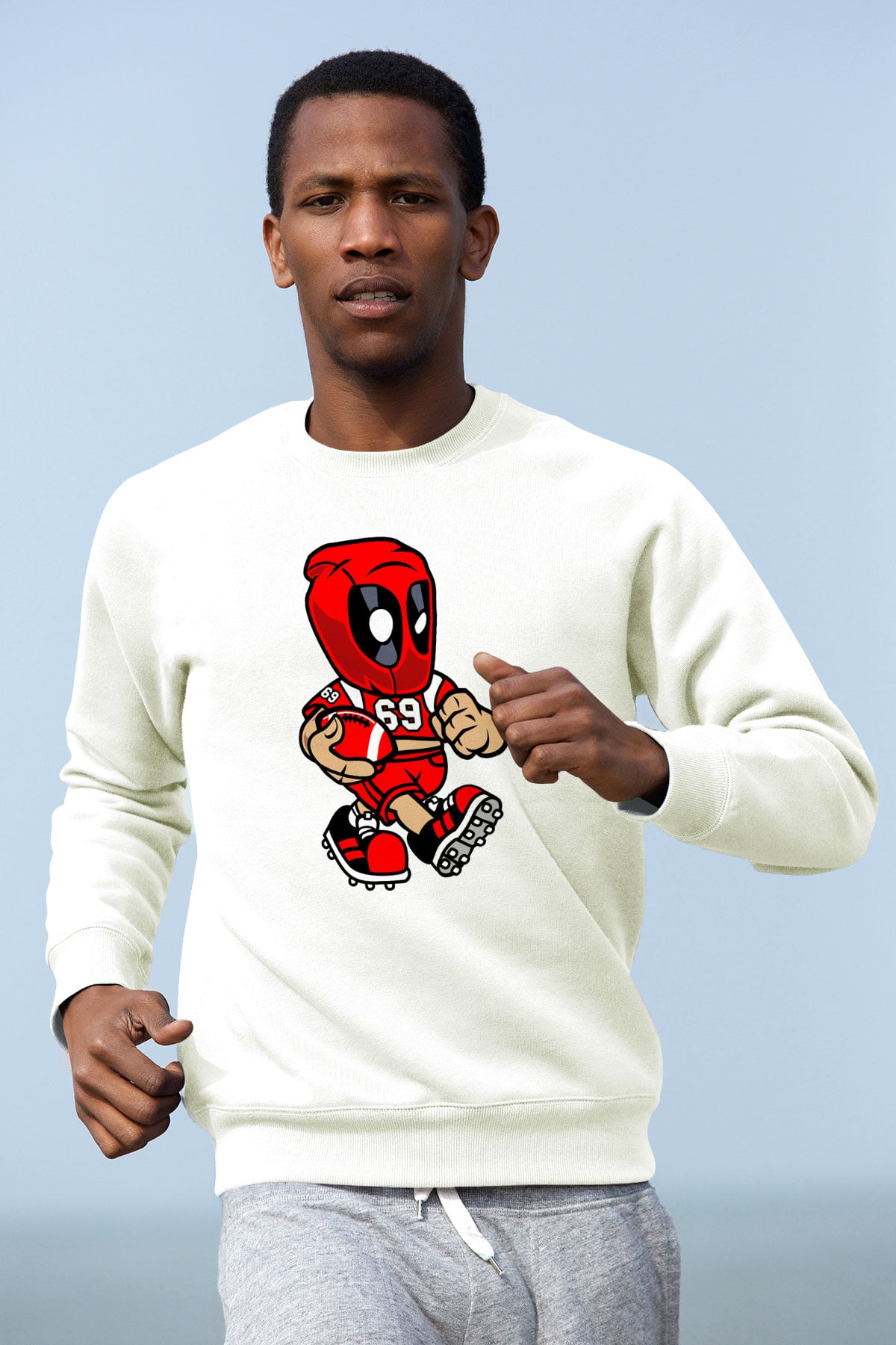 Deadpool Football Baskılı Unisex Beyaz Sweatshirt