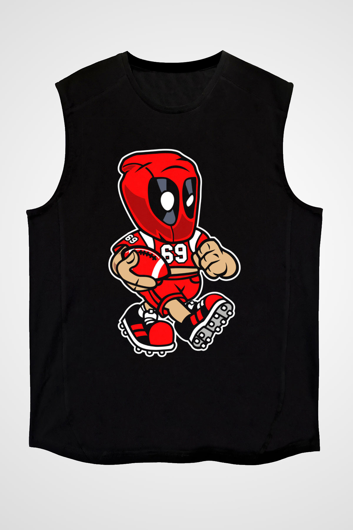 Deadpool Football Baskılı Unisex Siyah Kolsuz Tişört