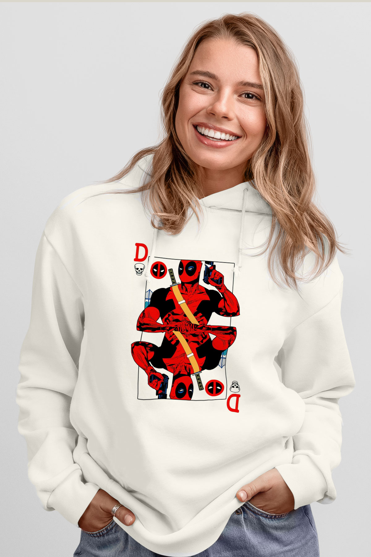Deadpool KartıBeyaz  Unisex Hoodie