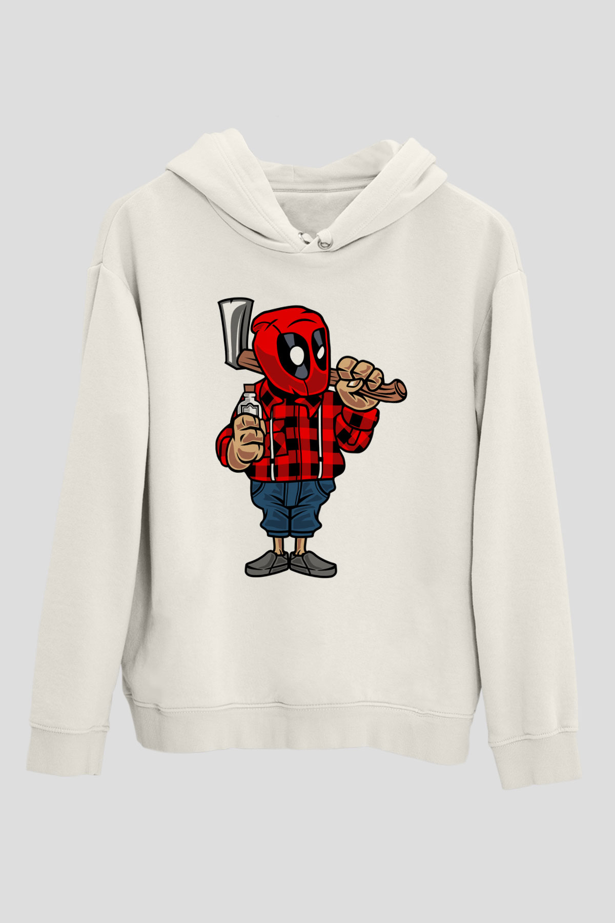 Deadpool Lumberjack Baskılı Unisex Beyaz Hoodie